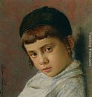 Isidor Kaufmann Canvas Paintings - Portrait of a Young Boy with Peyot